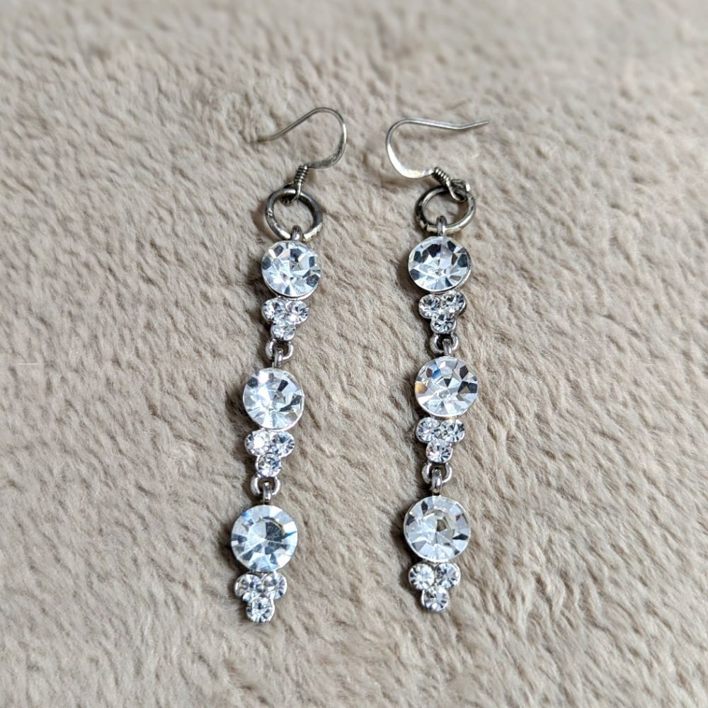 Vintage Sparkly Clear Large Rhinestone Drop Pierced Earrings